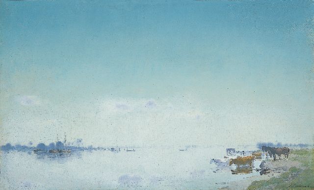 Voerman sr. J.  | A view of the river IJssel, Hattem, oil on panel 37.5 x 61.1 cm, signed l.r.