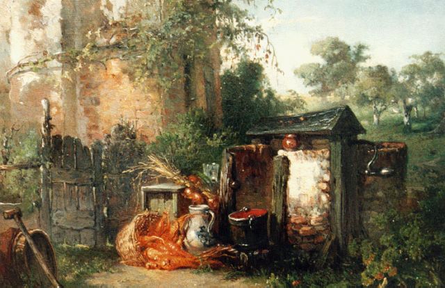 Vos M.  | Vegetables by a well, oil on panel 24.6 x 33.2 cm, signed l.l. and dated 1857