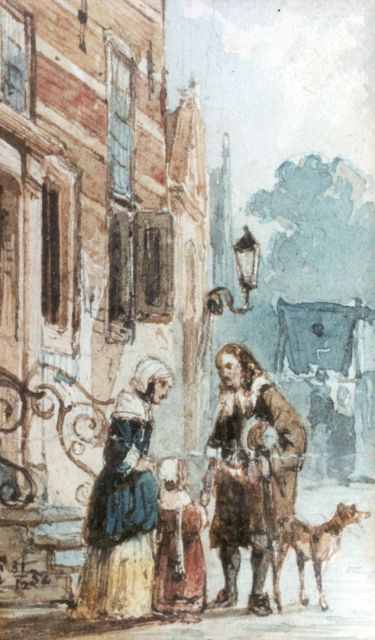 Springer C.  | The conversation, watercolour on paper 7.8 x 5.0 cm, signed l.l. with monogram and executed on 31/12-52