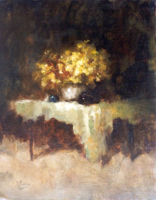 Surie J.  | Interior with flower still life on a table, oil on canvas 49.9 x 40.3 cm, signed l.l.