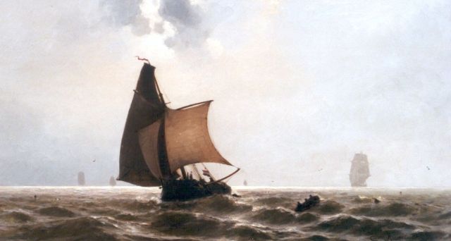 Heemskerck van Beest J.E. van | Sailing Vessels at Sea, oil on panel 50.7 x 92.0 cm, signed l.r.