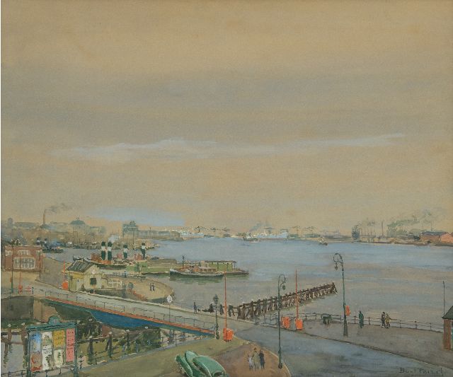 Peizel B.  | A view of the Amsterdam harbor, watercolour on painter's board 49.1 x 58.8 cm, signed l.r.