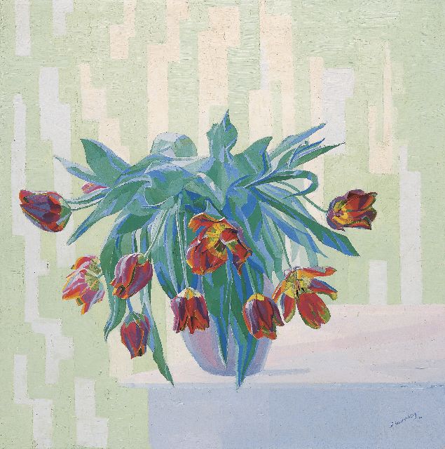 Smorenberg D.  | A still life of tulips in a vase, oil on canvas 66.8 x 66.5 cm, signed l.r. and dated '16