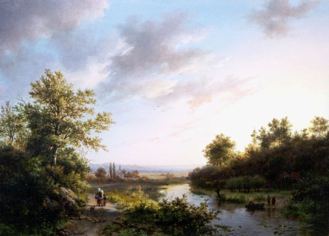 Klombeck J.B.  | Boomrijke riviervallei bij Kleef, olieverf op paneel 36,5 x 49,7 cm, gesigneerd l.o. met monogram en gedateerd 1842