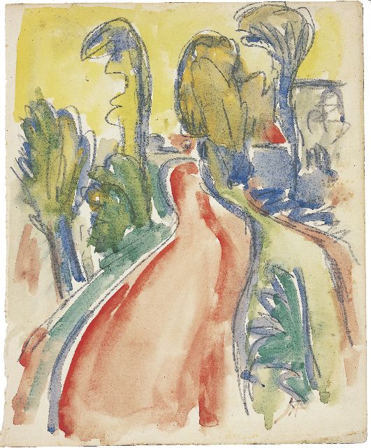 Altink J.  | A red road, pencil and watercolour on paper 20.7 x 17.0 cm, signed l.r. with initials and painted between 1925-1930