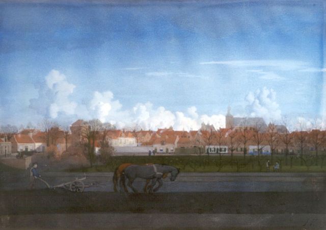 Voerman sr. J.  | Ploughing the fields, Hattem in the distance, watercolour on paper 45.3 x 64.0 cm, signed l.r. with initials and dated between 1892-1902