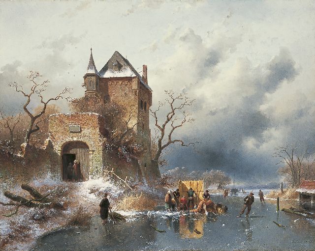Charles Leickert | A winter landscape with skaters on the ice, oil on canvas, 58.7 x 73.3 cm, signed l.r. and dated '63