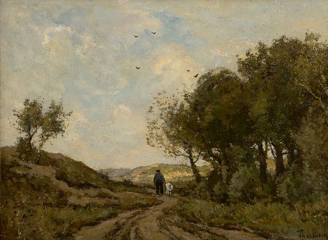 Théophile de Bock | A goatheard on a path in the dunes, oil on canvas, 42.8 x 58.0 cm, signed l.r.