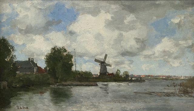 Bock T.E.A. de | Windmill along a river, oil on canvas 29.5 x 50.5 cm, signed l.l.