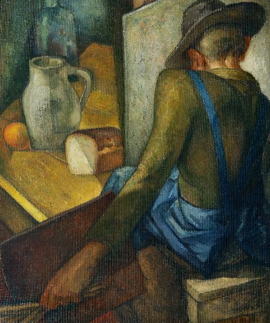 Eshuijs H.J.  | The painter in his studio, oil on canvas 65.2 x 55.0 cm, signed l.r. and without frame