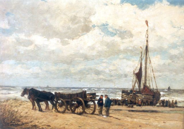 Hambüchen W.  | Fisherfolk unloading the catch, oil on canvas 60.2 x 80.2 cm, signed l.l.