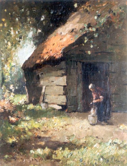 Knikker A.  | Yard in summer, oil on canvas 40.4 x 30.3 cm, signed l.r. with pseudonym 'H. Endlich'
