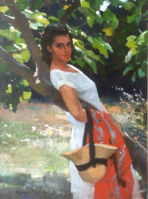 Cyprien Eugène Boulet | Zomers portret van een jonge vrouw, olieverf op doek, 81,5 x 62,0 cm, gesigneerd l.o.
