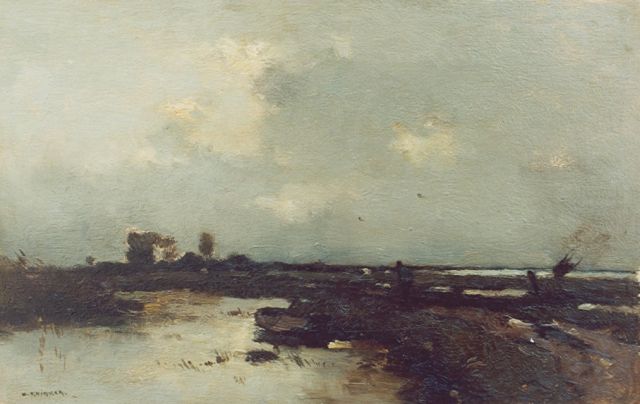 Knikker A.  | A view of the Nieuwkoopse plassen, oil on panel 24.2 x 37.0 cm, signed l.l.