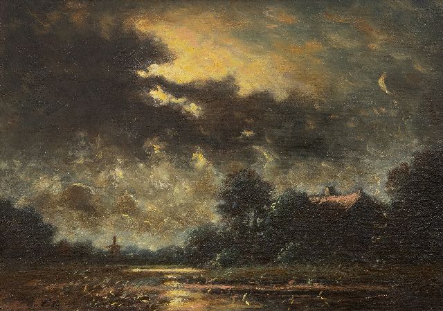 Cate P. ten | Landscape by moonlight, oil on canvas 26.3 x 37.2 cm, signed l.l.