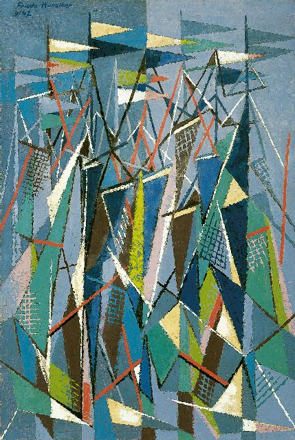 Hunziker F.  | Masts and sails, oil on canvas 90.3 x 60.5 cm, signed o.l. and dated 9/47