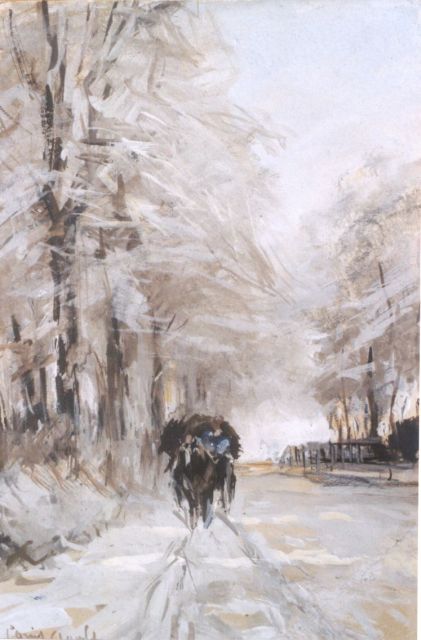 Apol L.F.H.  | A horse-drawn cart in winter, gouache on paper 16.9 x 11.2 cm, signed l.l.