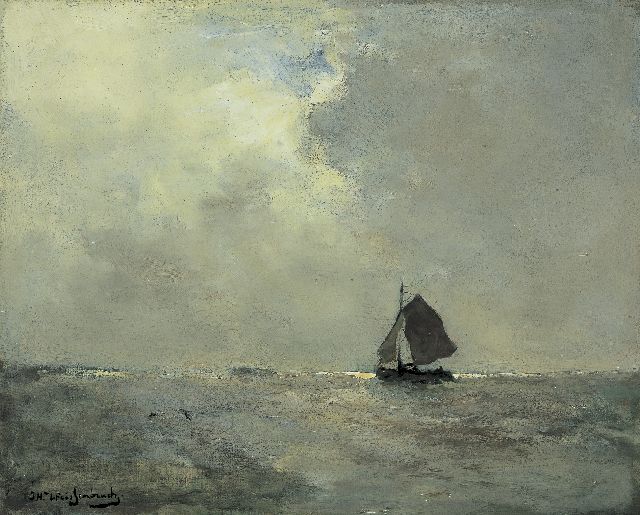 Weissenbruch H.J.  | A sailing vessel, oil on canvas 39.6 x 49.3 cm, signed l.l.
