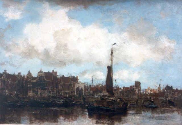 Jacob Maris | Shipping in the harbour of Amsterdam, oil on canvas, 31.2 x 44.6 cm, signed l.r.