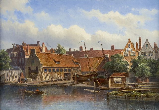 Eduard Alexander Hilverdink | Shipyard 'Het Jagt' in Amsterdam, oil on canvas, 35.0 x 50.2 cm, signed l.r.