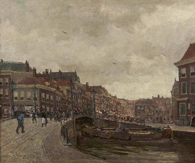 Waning C.A. van | A view of the 'Wagenbrug' and the 'Wagenstraat' in The Hague, oil on canvas 51.2 x 61.3 cm, signed l.l.
