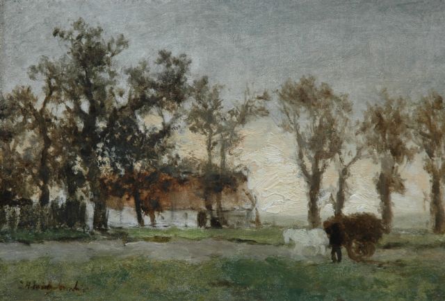 Jan Hendrik Weissenbruch | A farm among trees, oil on canvas, 20.9 x 29.5 cm, gesigneerd l.o.
