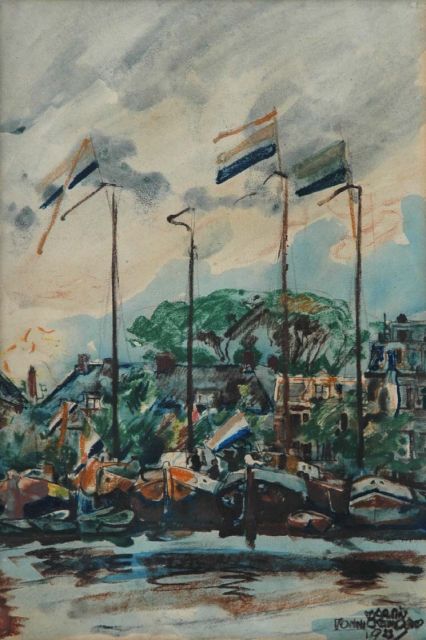 Monnickendam M.  | Flags along the Amstel River, watercolour on paper 38.0 x 26.5 cm, signed l.r. and dated 1923