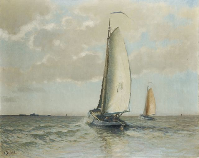 Schotel A.P.  | A Volendam barge on the Zuiderzee near Marken, oil on canvas 80.3 x 100.5 cm, signed l.l.