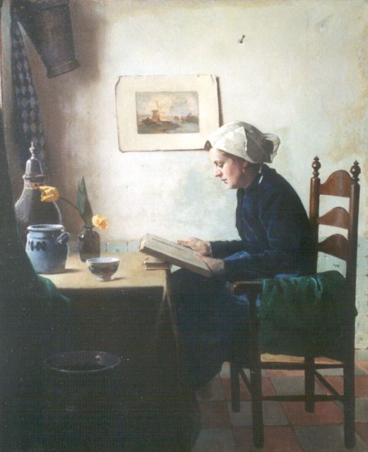 Ligtelijn E.J.  | Reading a book, oil on canvas 60.3 x 50.0 cm, signed l.l.