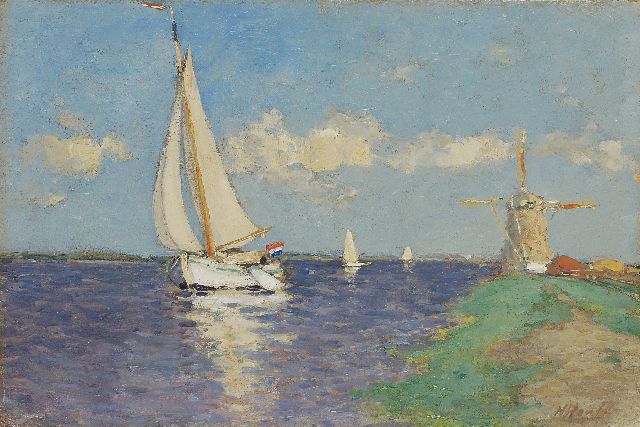 Heuff H.D.  | Sailing vessels on a waterway, oil on board 23.1 x 34.6 cm, signed l.r.