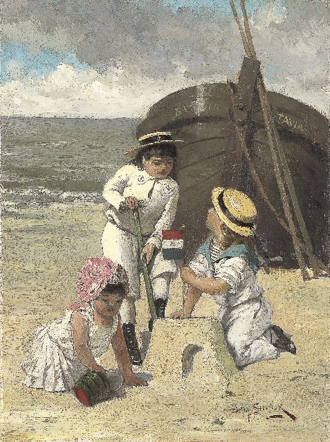 Steelink jr. W.  | Children playing on the beach, oil on canvas 28.3 x 20.9 cm, signed l.r.
