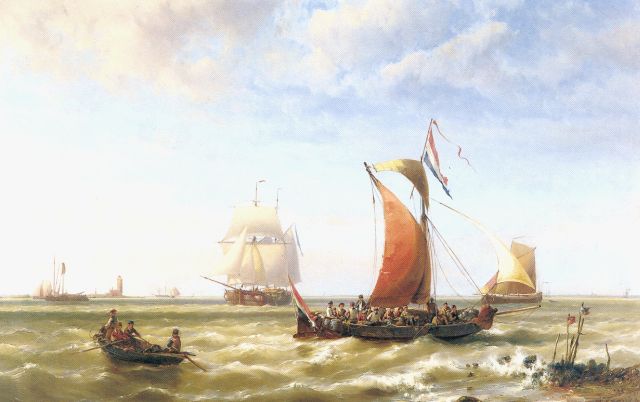 Koekkoek jr. H.  | Shipping off the coast, oil on panel 78.5 x 120.0 cm, signed l.r. and dated 1868