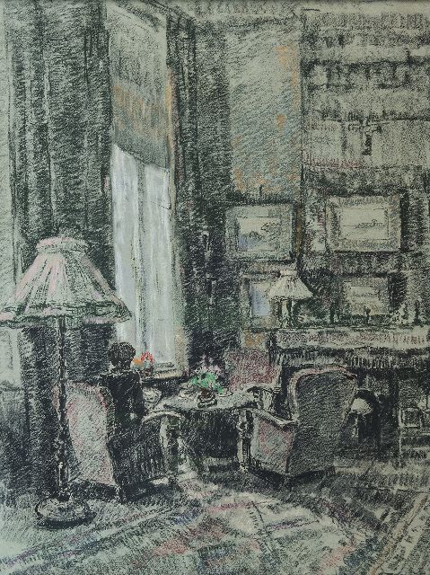 Cor Noltee | Corner near the window; living room of the artist, chalk on paper, 65.0 x 50.0 cm, signed l.r.