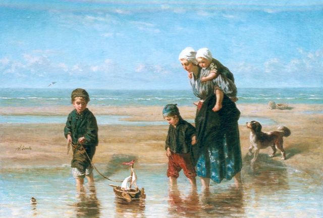 Israëls J.  | Playing in the surf, oil on canvas 91.5 x 132.1 cm, signed m.l. and painted circa 1863