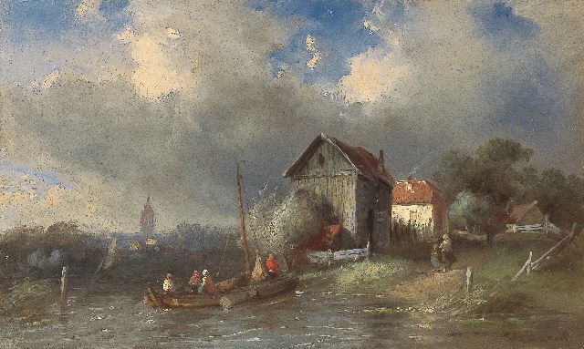 Charles Leickert | The ferry, oil on panel, 15.3 x 25.5 cm, signed l.r.