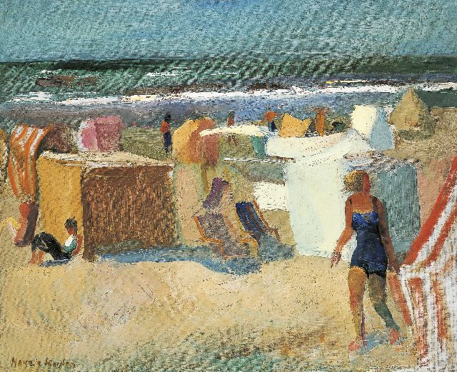 Harrie Kuijten | Strand Bergen aan Zee, olieverf op doek, 45,0 x 55,5 cm, gesigneerd l.o.