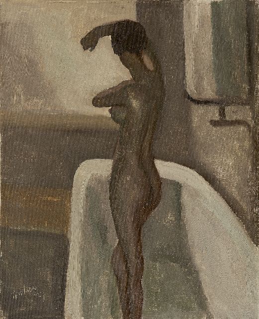 Toon Kelder | Female nude standing in the bathtub, oil on canvas, 56.0 x 46.3 cm, signed l.l. and dated '27