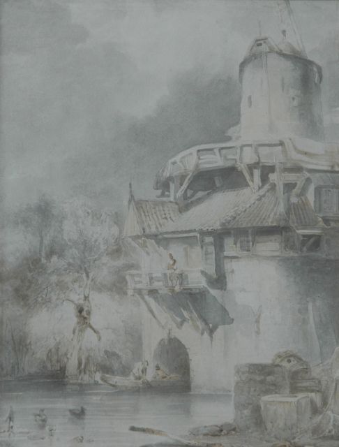 Bosboom J.  | A watermill near Leuven, sepia on paper 28.6 x 21.3 cm, signed l.r.