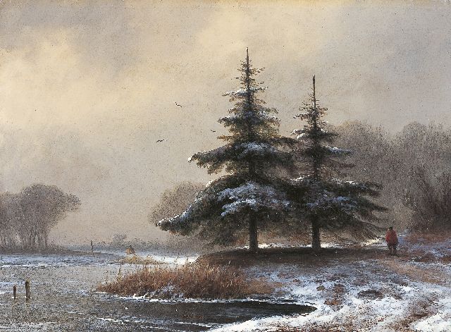Hoppenbrouwers J.F.  | A snow-covered landscape, oil on panel 21.5 x 29.0 cm, signed l.l.