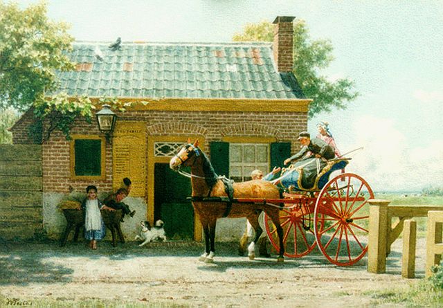 Famars Testas W. de | A carriage ride, watercolour on paper 38.0 x 54.0 cm, signed l.l. and dated 1877 on the reverse