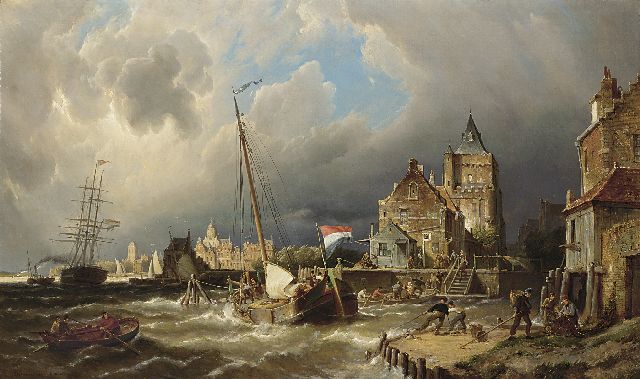 Dommershuijzen P.C.  | The dock entrance of Dordrecht, oil on canvas 75.3 x 127.0 cm, signed l.l. and dated 1885