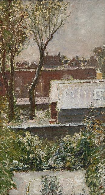 Storm van 's-Gravesande C.N.  | A view on roofs and gardens, oil on canvas laid down on board 45.6 x 25.0 cm, signed l.r. with monogram and dated 3 nov. 19 (1919)