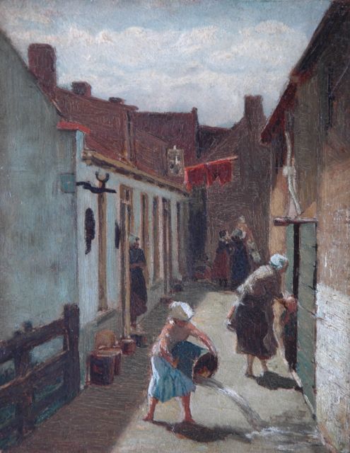 Becker F.  | A street in Katwijk, oil on panel 19.0 x 14.8 cm