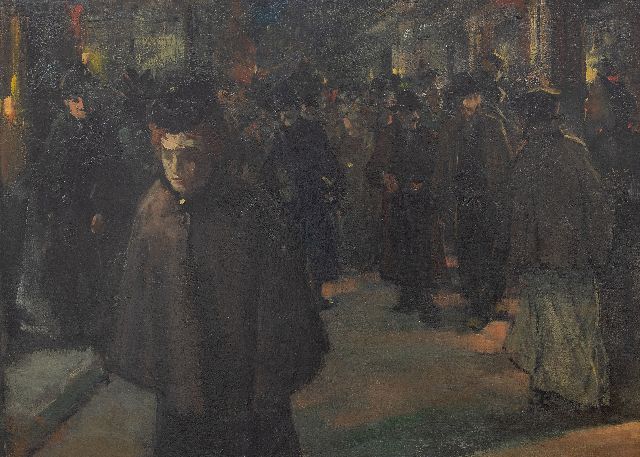 Floris Arntzenius | Crowded shopping street by night, oil on canvas, 36.8 x 51.0 cm, gesigneerd l.o. (resten)