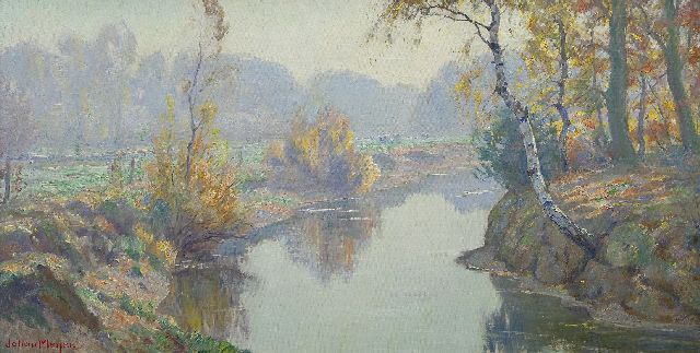 Meijer J.  | Autumn morning, oil on canvas 44.0 x 84.1 cm, signed l.l.