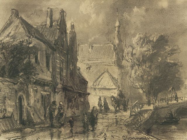Springer C.  | A view of the Raamgracht in Haarlem, charcoal on paper 31.0 x 40.1 cm, signed l.r. and painted 1859