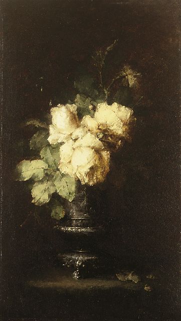 Roosenboom M.C.J.W.H.  | White roses, oil on canvas 70.0 x 40.0 cm, signed l.r.