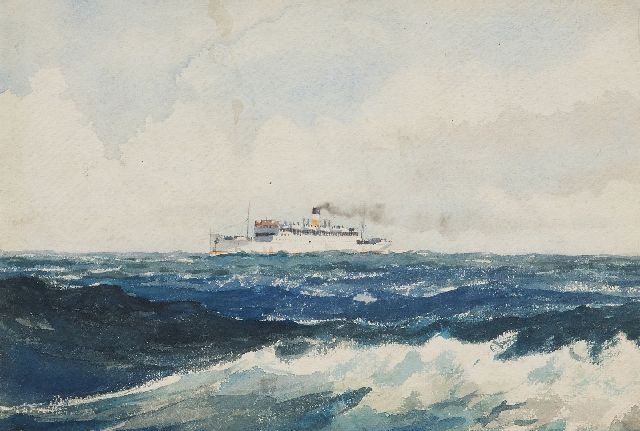 Back R.T.  | The steamer Lord Nelson at open sea, watercolour on paper 24.4 x 35.6 cm, signed l.r. and dated 1939