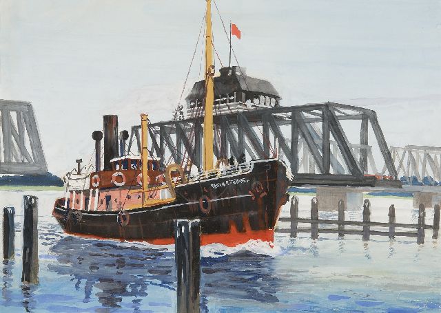 Back R.T.  | Trawler sailing near a turn bridge, watercolour on paper 24.4 x 33.4 cm