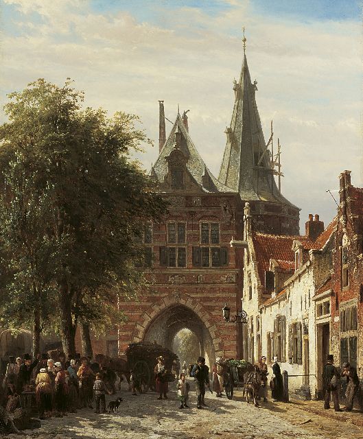Springer C.  | A view of the Cellebroederspoort, Kampen, oil on panel 51.5 x 42.0 cm, signed l.r. and dated 1863